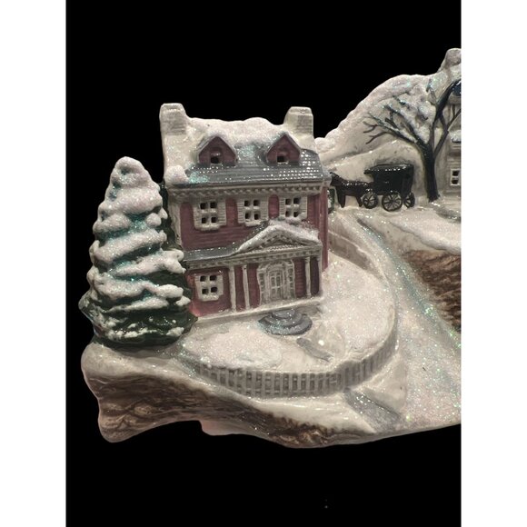 Vintage Glittery Winter Ceramic Bisque Carriage Houses‎ Marked Howell Ceramics - Picture 4 of 12